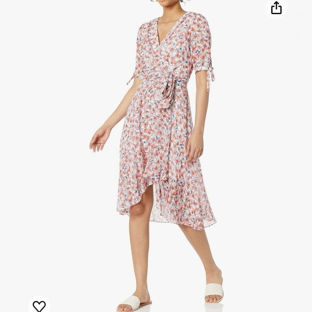 Tommy Hilfiger Floral Faux Wrap Dress Tie Sleeve Sz 10